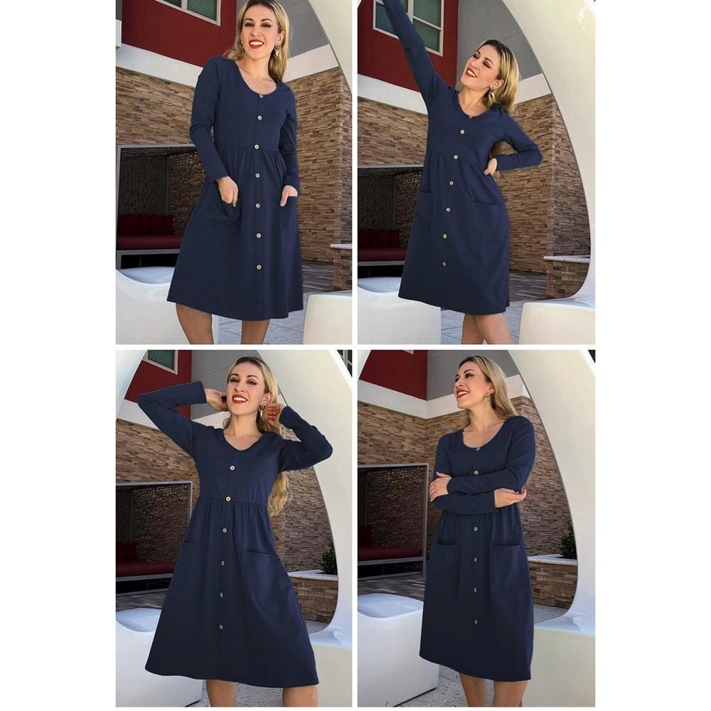 Ouges | Women's V Neck Button Down Skater Dress W… - image 2